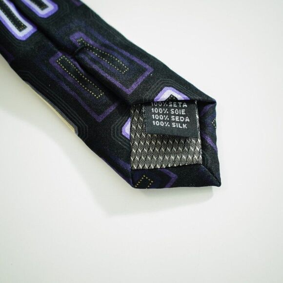Alexander Julian Gray Purple Yellow Geometric Print‎  Silk Tie - Picture 4 of 6